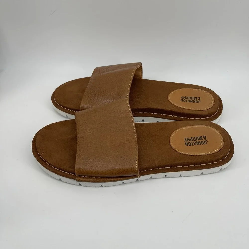 Johnston & Murphy Men's Brown Leather Slide Sandals Size 10M Made in Brazil
